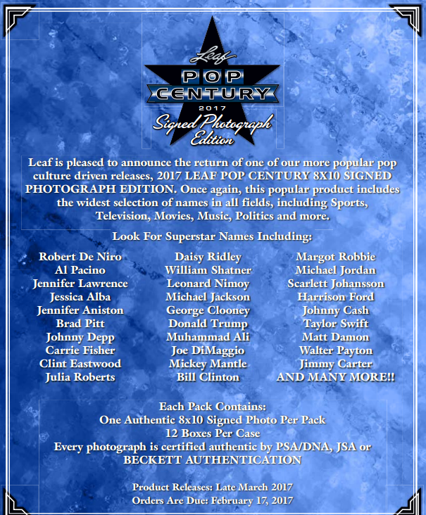 2017 Leaf Pop Century Signed 8x10 Photograph Ed Box