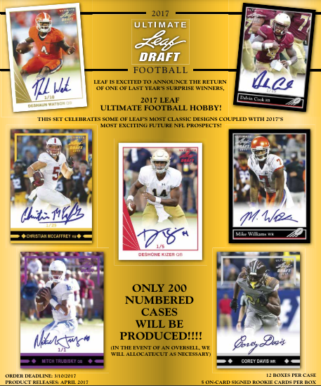 2017 Leaf Ultimate Draft Football Hobby 12-Box Case