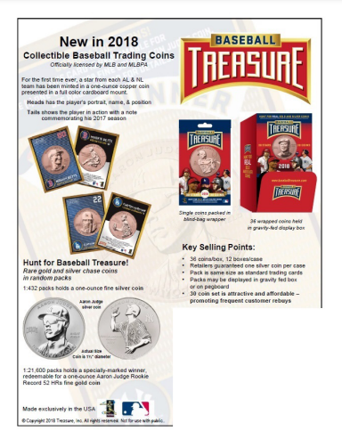 2018 Baseball Treasure MLB Collectible Baseball Coin Gravity Feed 6-Box Case