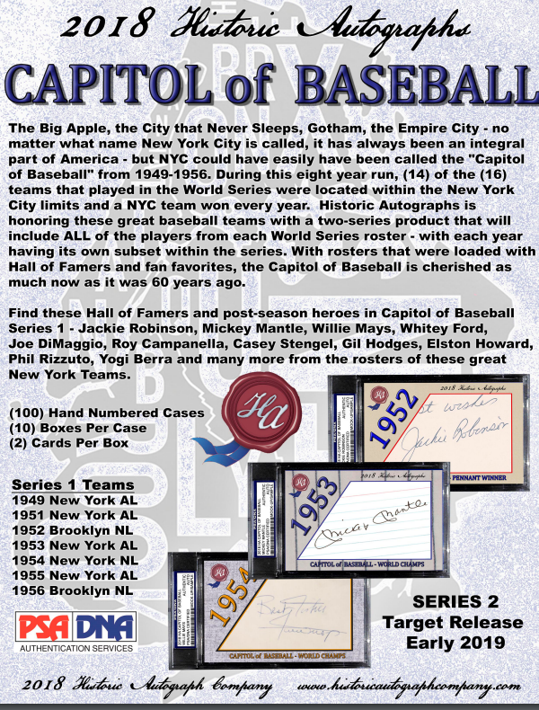 2018 Historic Autographs Capitol of Baseball Series 1 Baseball Box