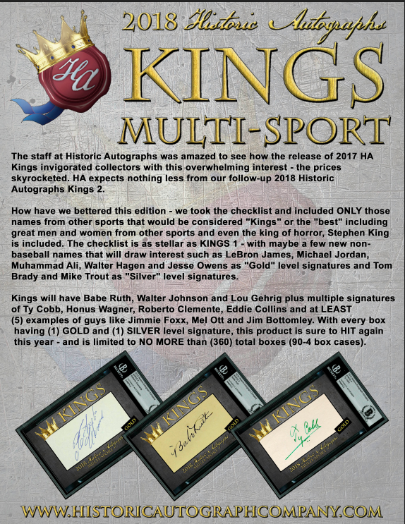 2018 Historic Autographs Kings Series 2 Multi-Sport 4-Box Case