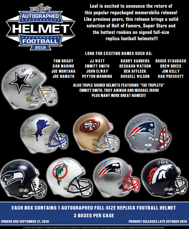 2018 Leaf Autographed Full Sized Helmet Football Box