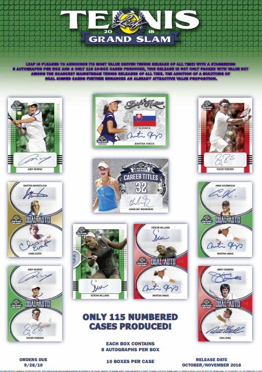 2018 Leaf Grand Slam Tennis Hobby 10-Box Case