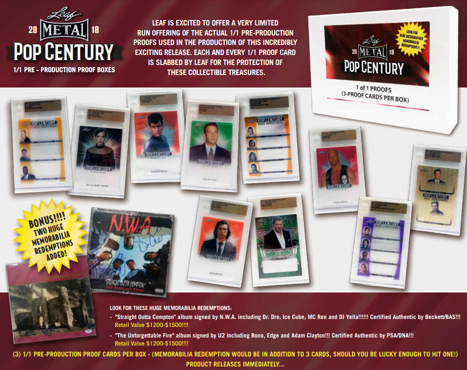2018 Leaf Metal Pop Century 1/1 Pre-Production Proof Hobby 10-Box Case