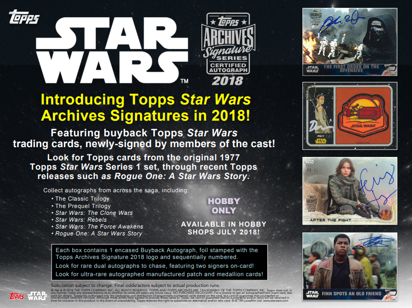 2018 Topps Star Wars Archives Signature Series Hobby Box 
