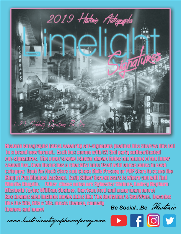2019 Historic Autographs Limelight Signatures 10-Box Case