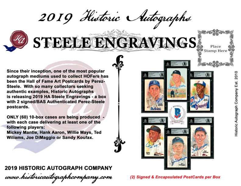 2019 Historic Autographs Steele Engravings Baseball 10-Box Case