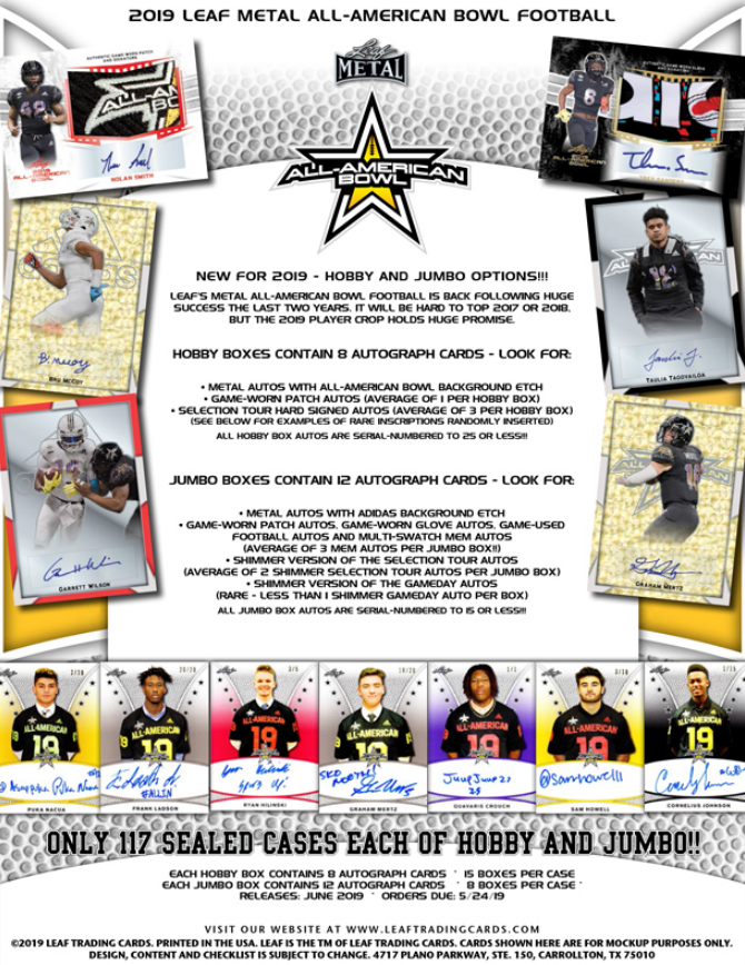2019 Leaf Metal All-American Bowl Football Hobby Box