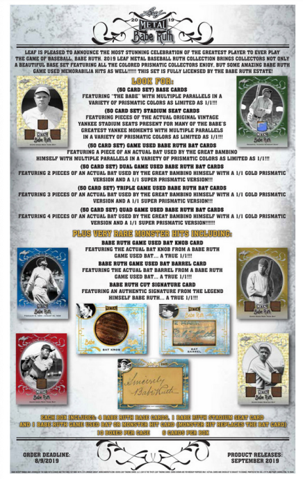 2019 Leaf Metal Babe Ruth Collection Baseball Hobby 10-Box Case