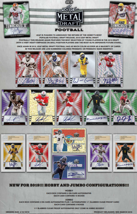 2019 Leaf Metal Draft Football Jumbo 8-Box Case