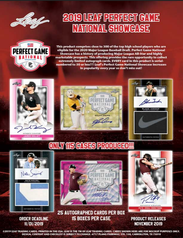 2019 Leaf Perfect Game National Showcase Baseball 15-Box Case