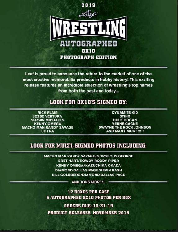 2019 Leaf Wrestling Signed 8x10 Photograph Ed Box