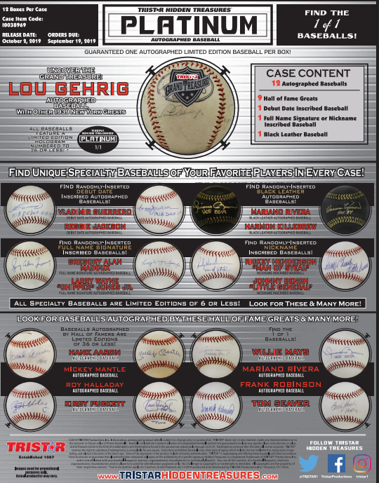 2019 Tristar Autographed Baseball Platinum Edition Series 2 12-Box Case