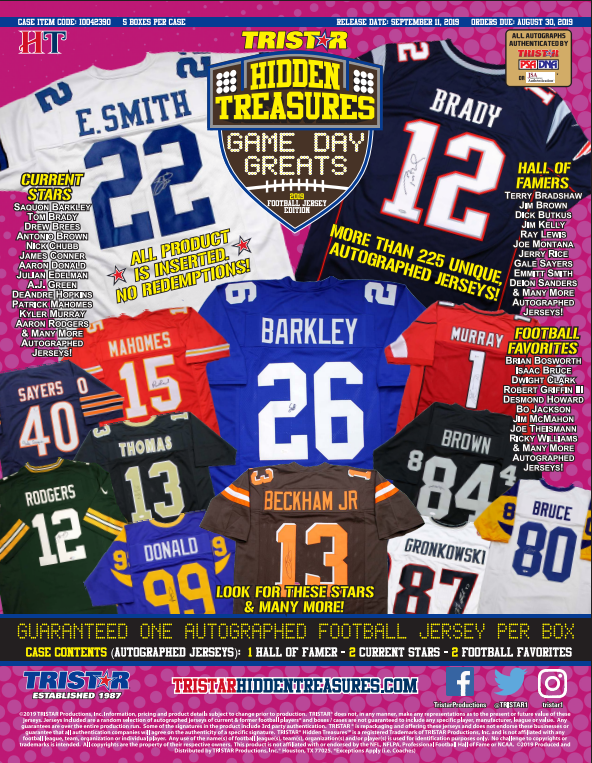 2019 Tristar Hidden Treasures Game Day Greats Jersey Football Series 2 5-Box Case