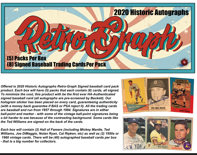2020 Historic Autographs Retro-Graphs Baseball 10-Box Case
