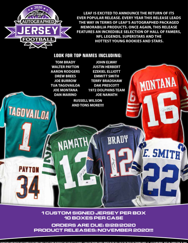 2020 Leaf Autographed Football Jersey Edition 10-Box Case