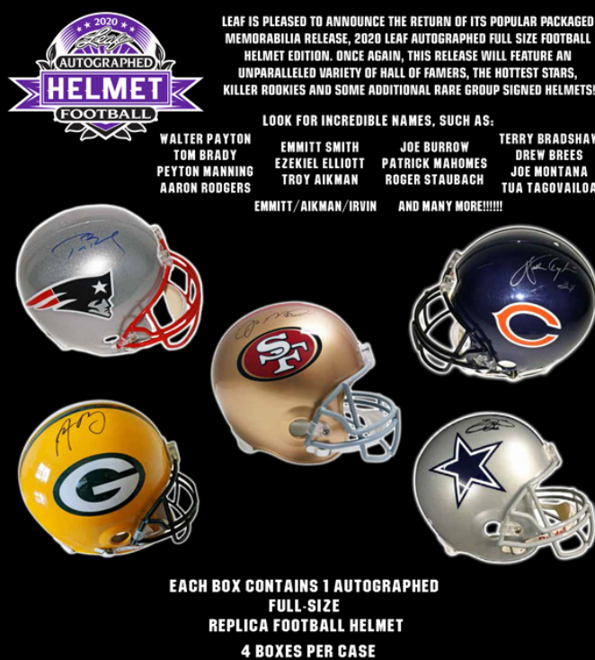 2020 Leaf Autographed Full Sized Helmet Football 4-Box Case