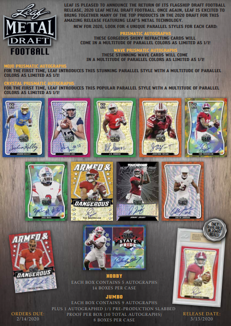 2020 Leaf Metal Draft Football Jumbo 8-Box Case