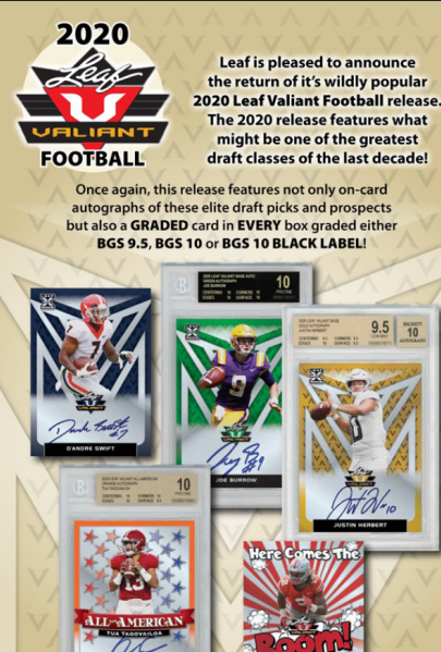 2020 Leaf Valiant Football Hobby 6-Box Case