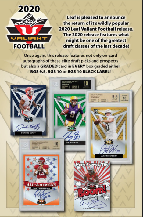 2020 Leaf Valiant Football Jumbo 6-Box Case