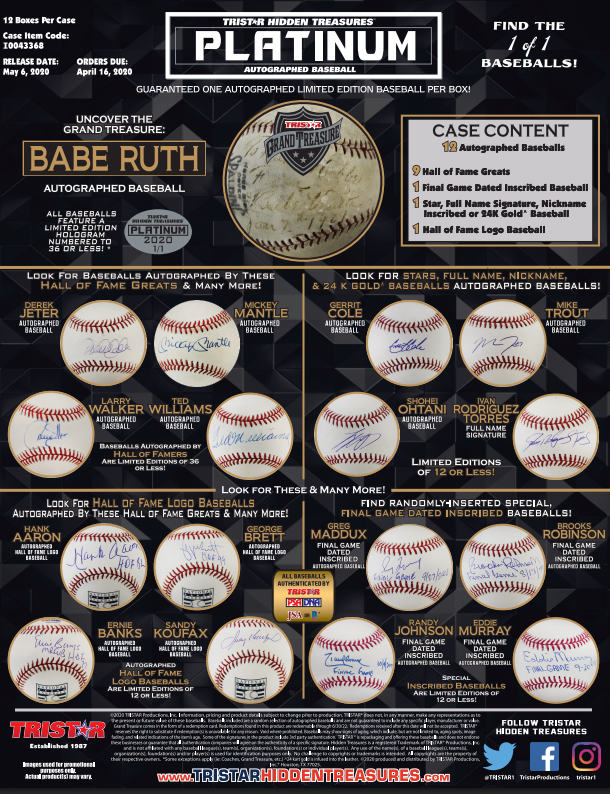 2020 Tristar Autographed Baseball Platinum Edition Box