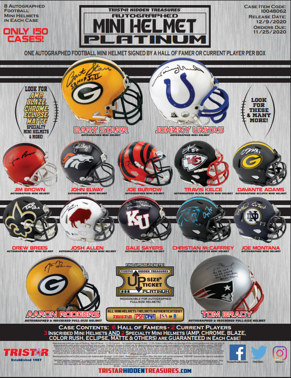 2020 Tristar H/T Football Mini Helmet Platinum Edition Series 2 8-Box Case