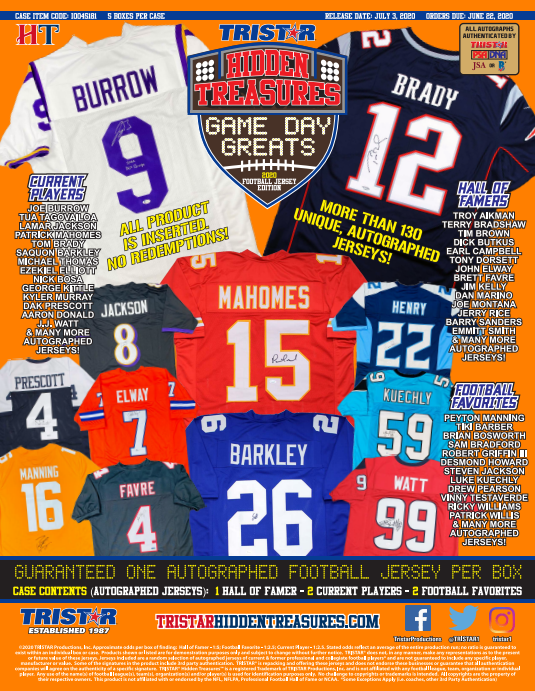 2020 Tristar Hidden Treasures Game Day Greats Jersey Series 2 Football 5-Box Case