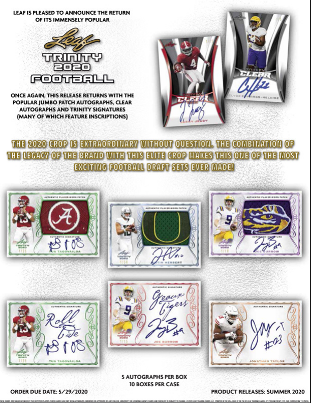 2020 Leaf Trinity Football Hobby 10-Box Case