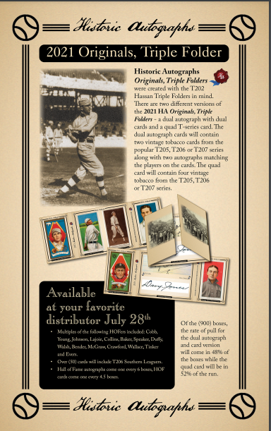 2021 Historic Autographs Originals Triple Folders Baseball Box