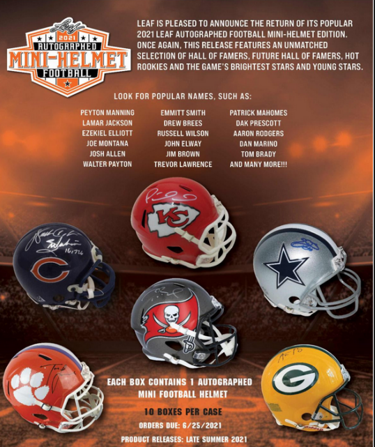 2021 Leaf Autographed Mini Helmet Football 8-Box Case