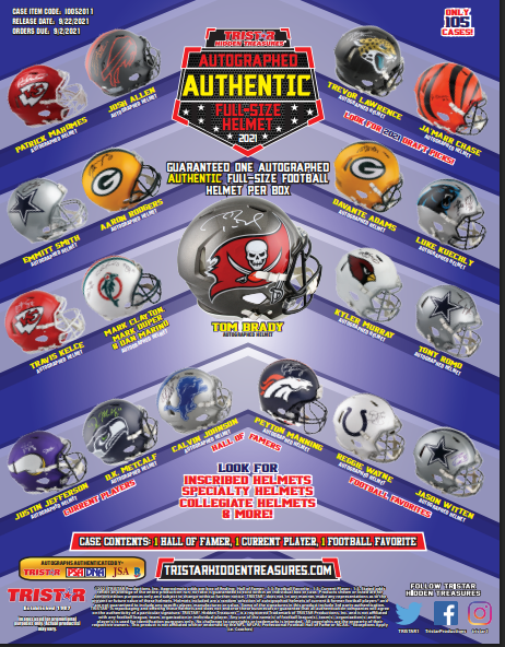2021 Tristar Hidden Treasures Football Autographed Full-Size Helmet Series 2 3-Box Case