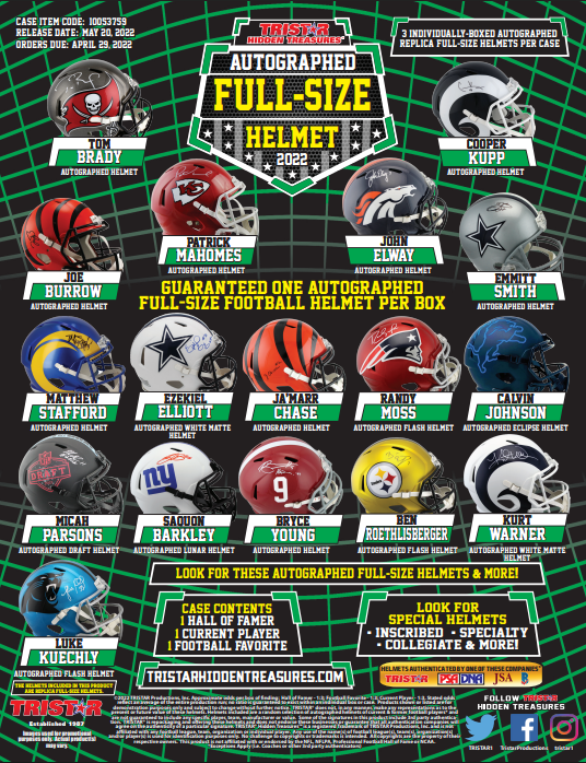 2022 Tristar Hidden Treasures Football Autographed Full-Size Helmet Box