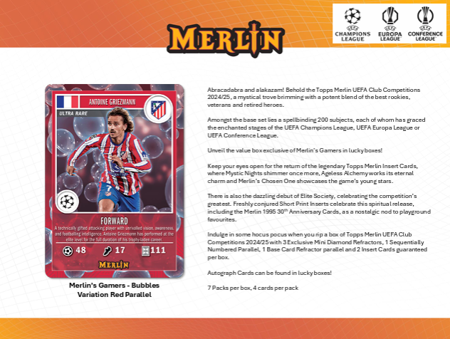 2024-25 Topps UEFA Club Competitions Merlin Chrome Soccer Blaster 40-Box Case