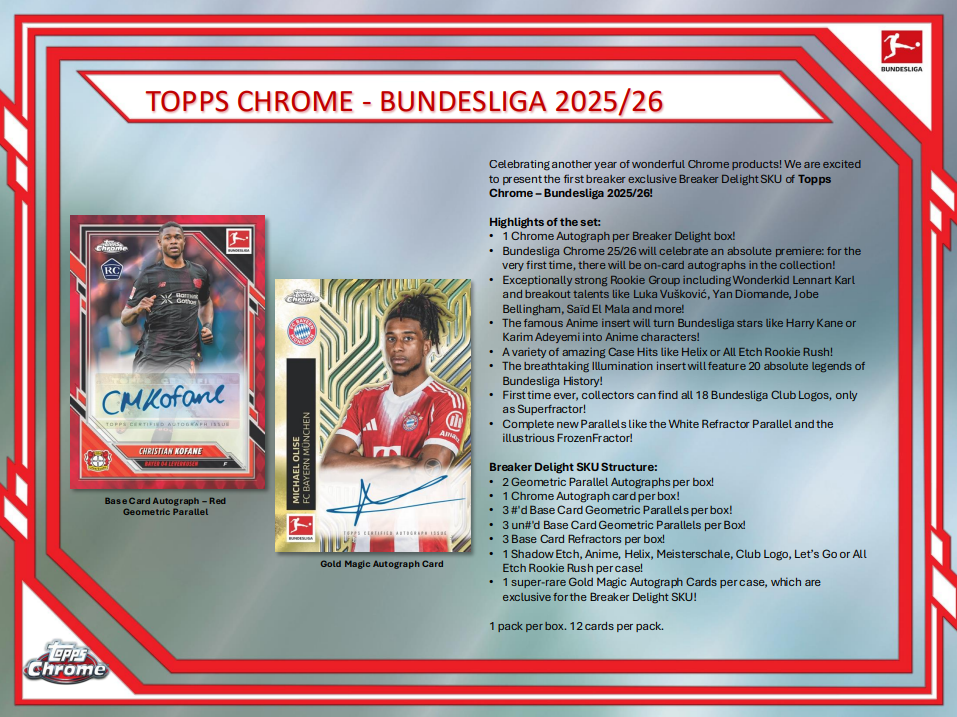 2025-26 Topps Chrome Bundesliga Soccer Breaker's Delight 6-Box Case
