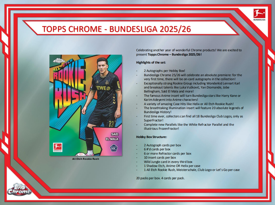 2025-26 Topps Chrome Bundesliga Soccer Hobby Box
