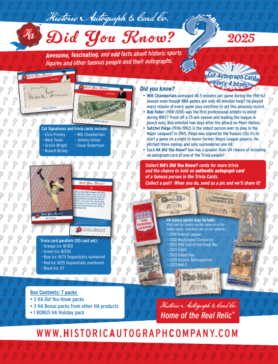 2025 Historic Autographs Did You Know? Hobby Pack