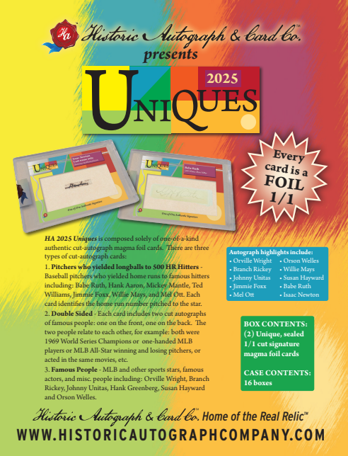 2025 Historic Autographs Uniques Cut Signature Edition 16-Box Case