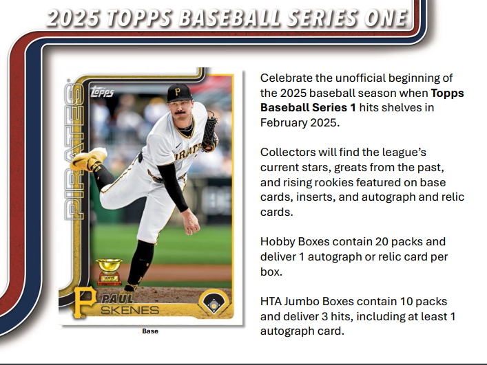 2025 Topps Series 1 Baseball Hobby Jumbo 6-Box Case