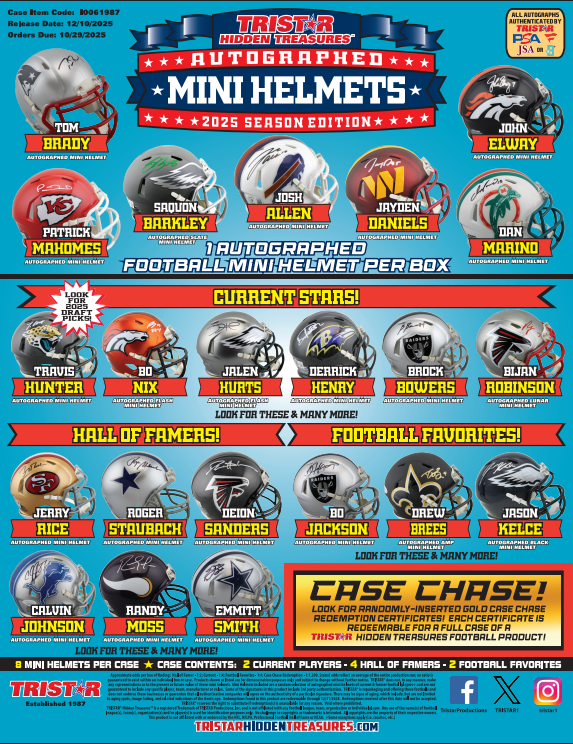 2025 Tristar Hidden Treasures Autographed Football Mini Helmet 2025 Edition Series 2 8-Box Case