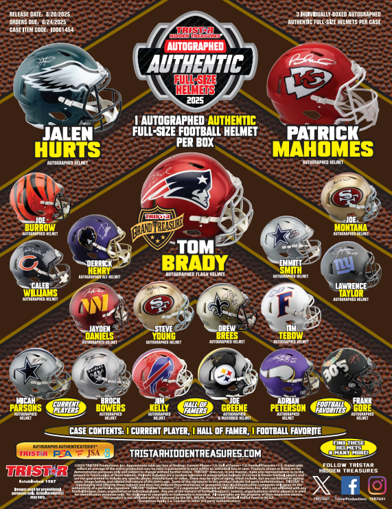 2025 Tristar Hidden Treasures Football Autographed Full-Size Helmet Season Edition 3-Box Case