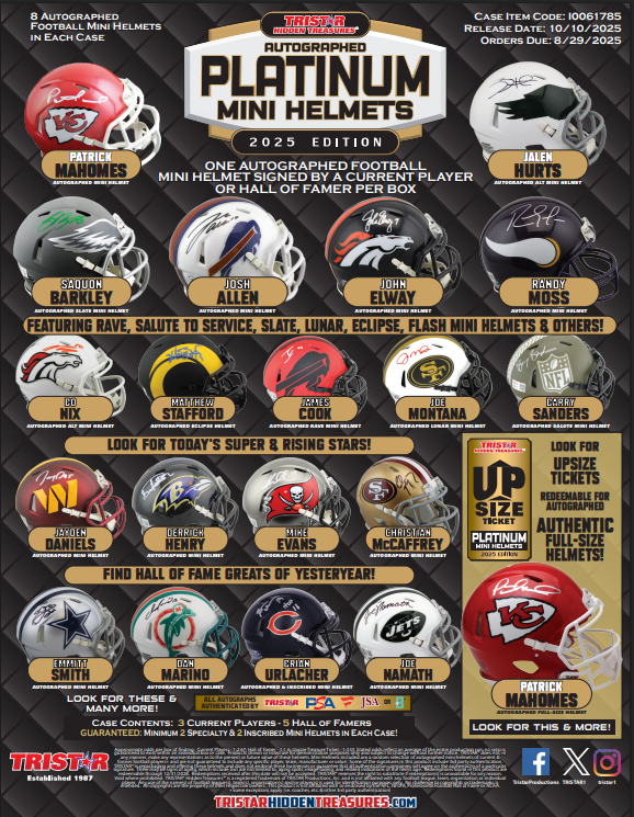 2025 Tristar Hidden Treasures Football Mini Helmet Platinum Season Edition Box