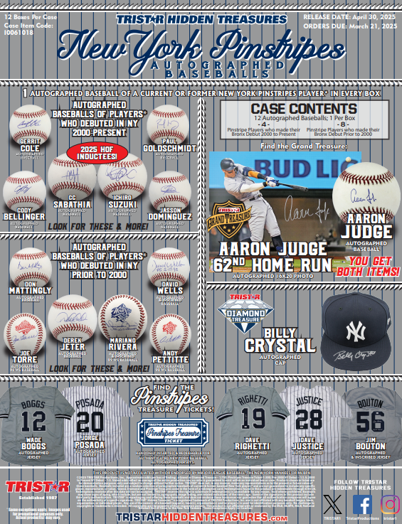 2025 Tristar Hidden Treasures New York Pinstripes Autographed Baseball 12-Box Case