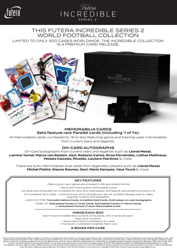 2026 Futera Incredible Collection Series 2 Soccer Box