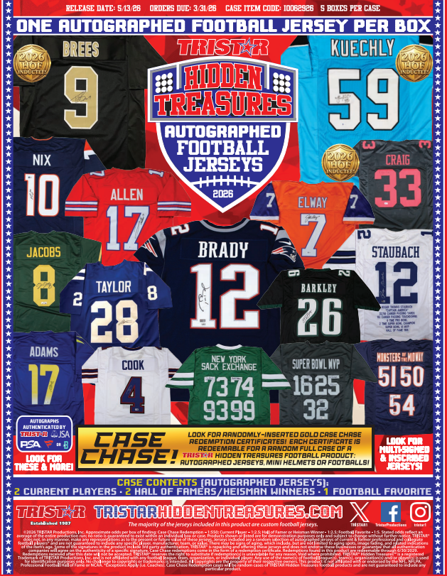 2026 Tristar Hidden Treasures Autographed Football Jerseys Edition 5-Box Case