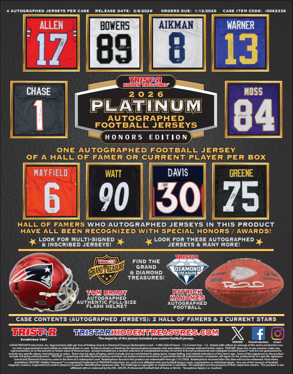 2026 Tristar Hidden Treasures Autographed Football Jerseys Platinum Honors Edition Box