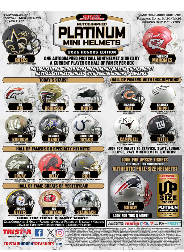2026 Tristar Hidden Treasures Autographed Football Platinum Mini Helmets Honors Edition Box