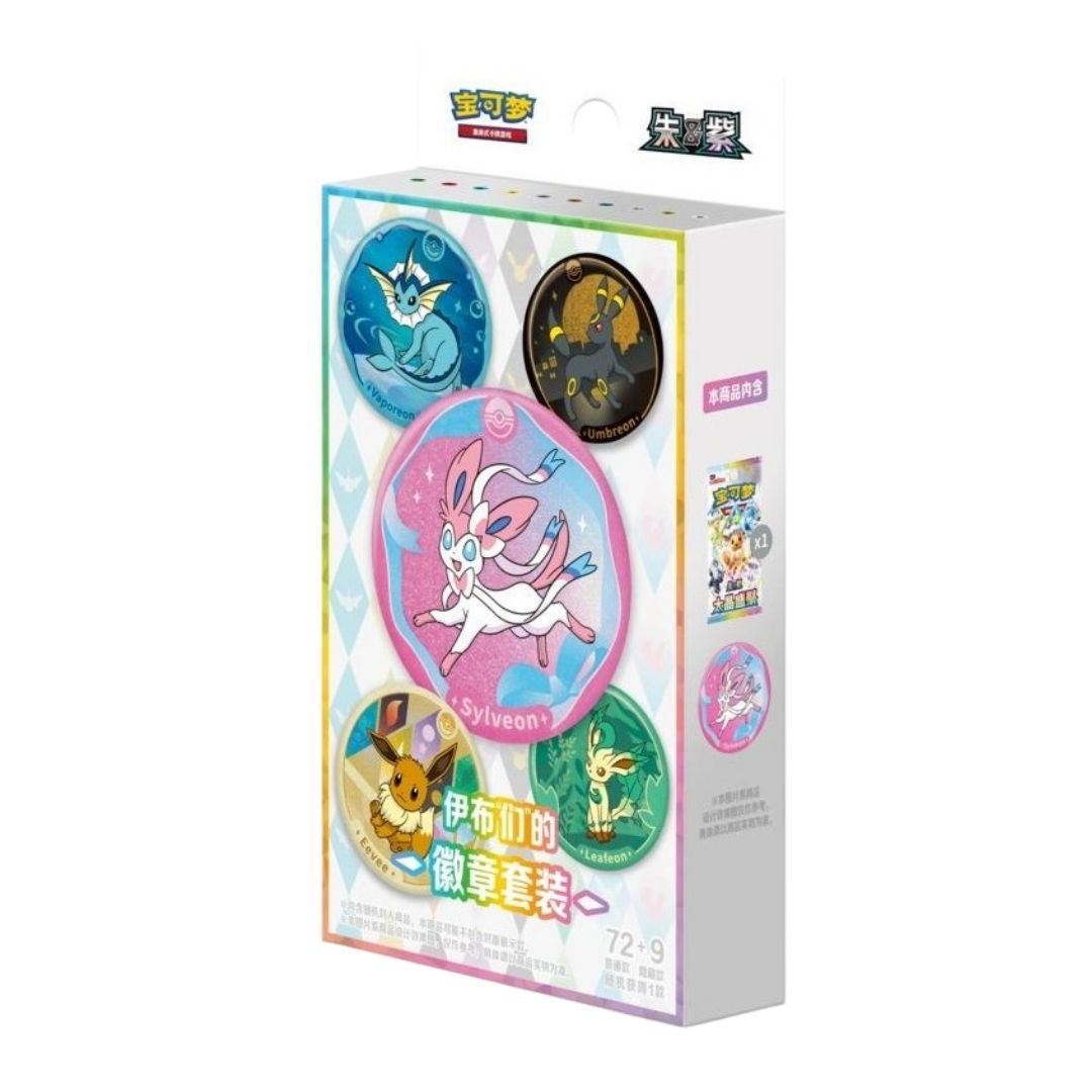Pokemon Chinese Terastal Gathering Eeveelutions Pin Badge Box