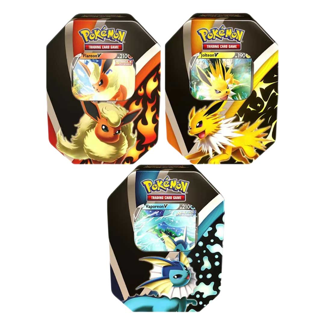 Pokemon Eevee Evolutions Tin - Flareon V, Vaporeon V, or Jolteon V