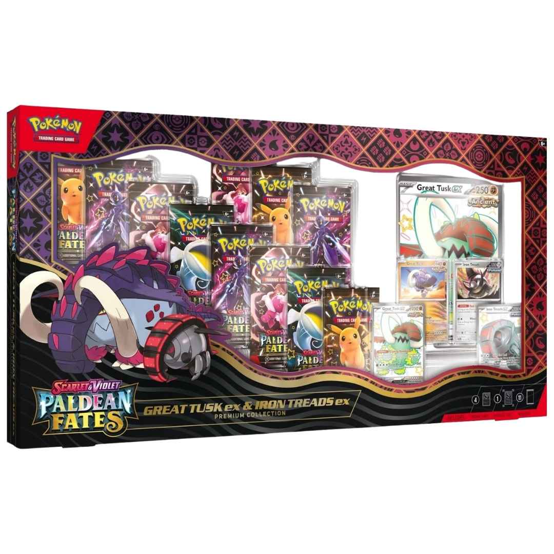 Pokemon Scarlet & Violet Paldean Fates Great Tusk ex & Iron Treads ex Premium Collection Box